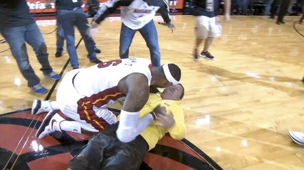Video: LeBron James Tackles Fan Who Makes $75K Half-Court Shot